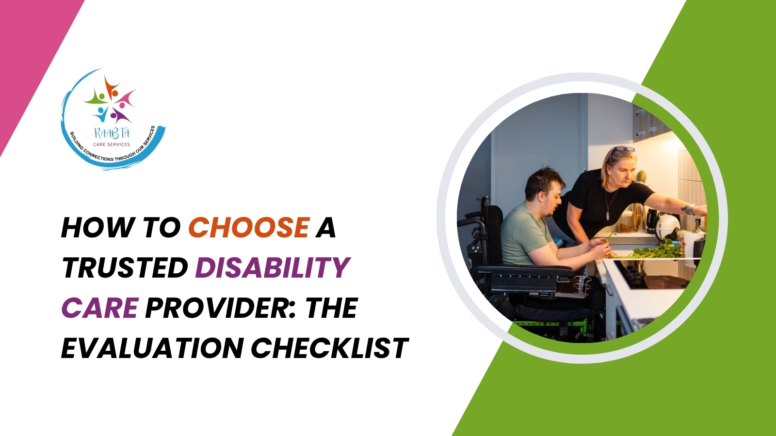 Support worker assisting a man in a wheelchair with meal preparation in the kitchen